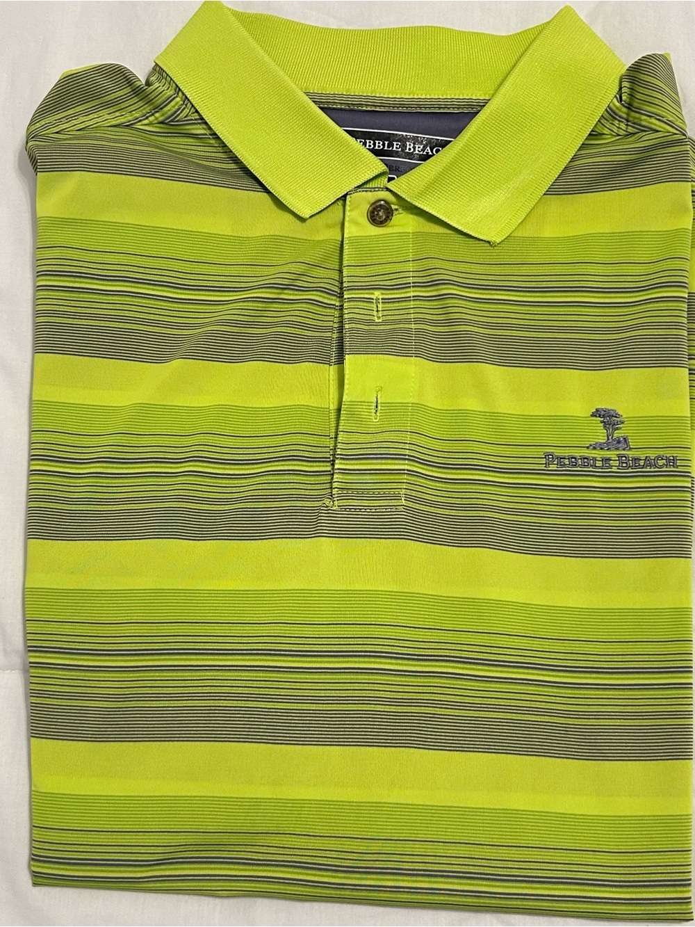 Pebble Beach Men's Lime Green Striped Polo Shirt Large